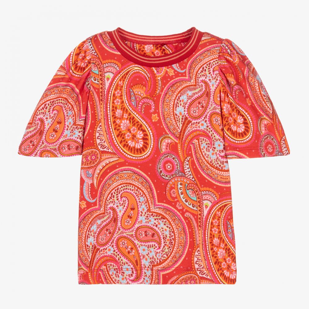 Oilily - Оранжевая футболка с узором пейсли для девочек | Childrensalon