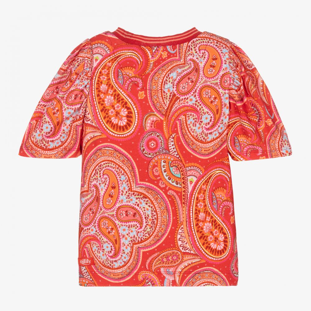 Oilily-Оранжевая футболка с узором пейсли для девочек | Childrensalon Outlet
