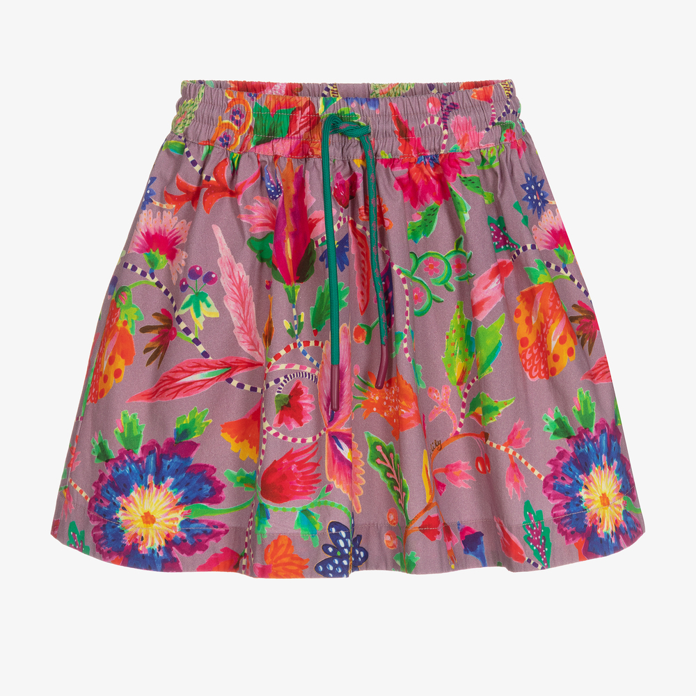 Oilily - Girls Pink Cotton Floral Skirt | Childrensalon