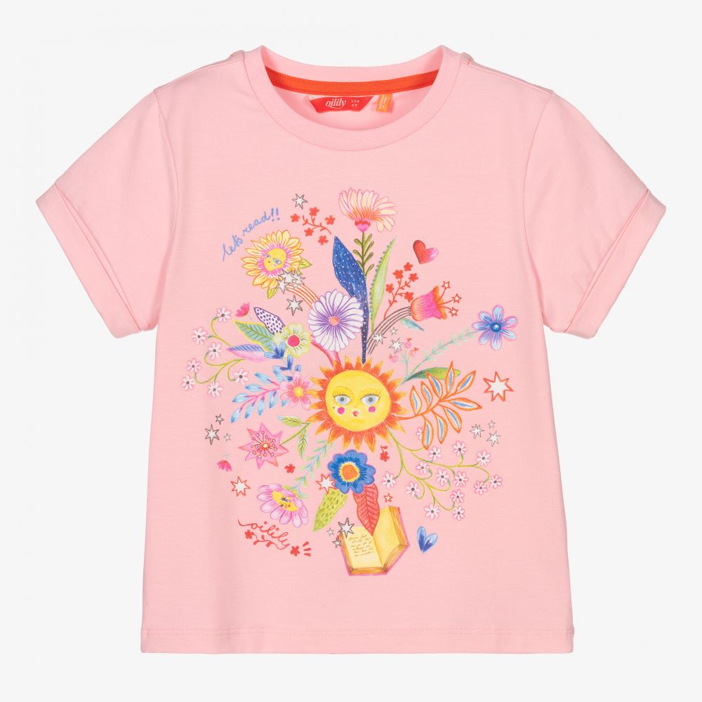 Oilily - Розовая футболка с цветами для девочек | Childrensalon
