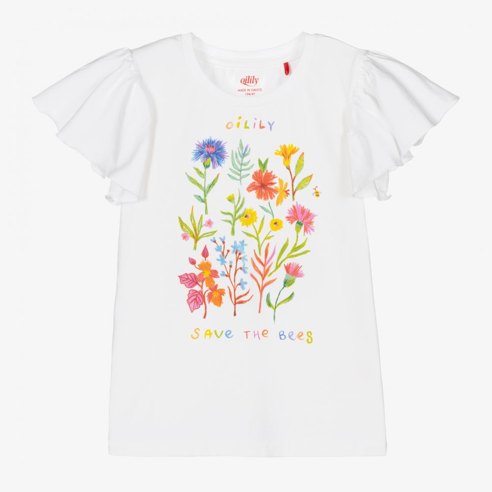 Oilily - Girls White Cotton T-Shirt | Childrensalon
