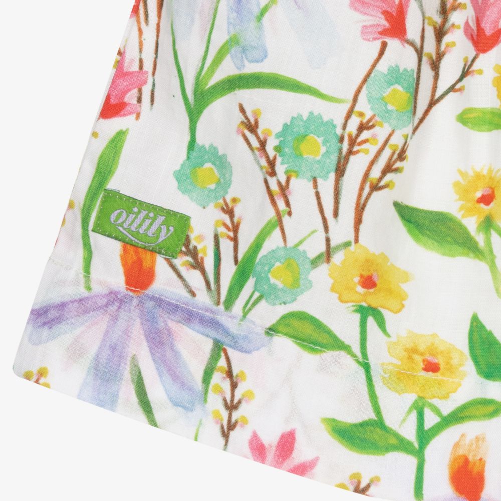 Oilily-Белая льняная юбка в цветочек для девочек | Childrensalon Outlet