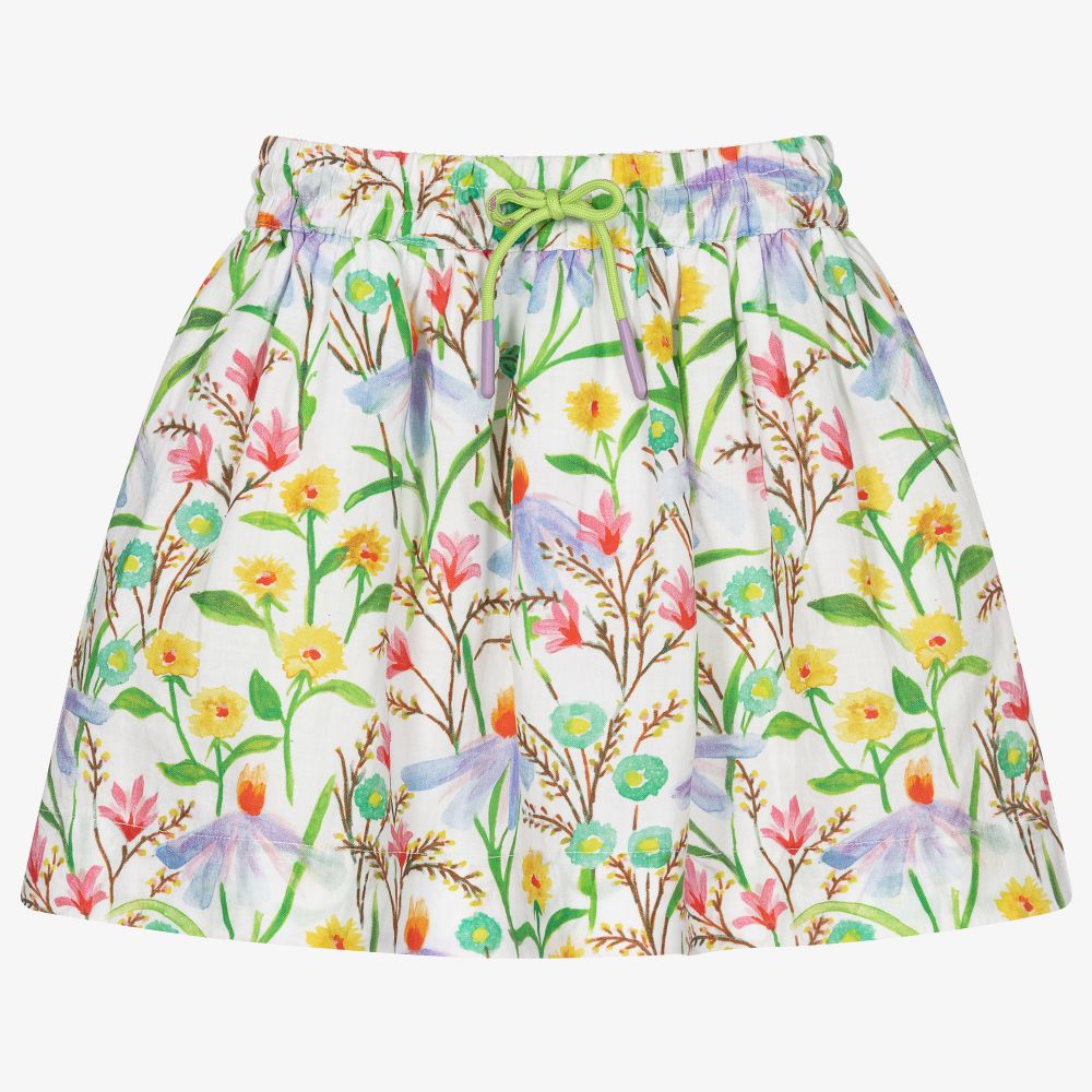Oilily - Girls White Floral Linen Skirt | Childrensalon