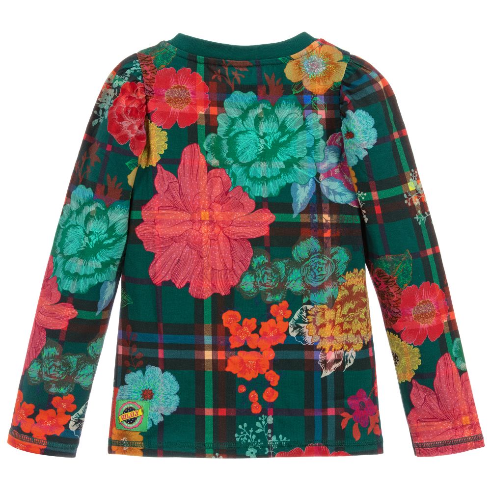 Oilily-Зелено-красный хлопковый топ с цветочным рисунком | Childrensalon Outlet
