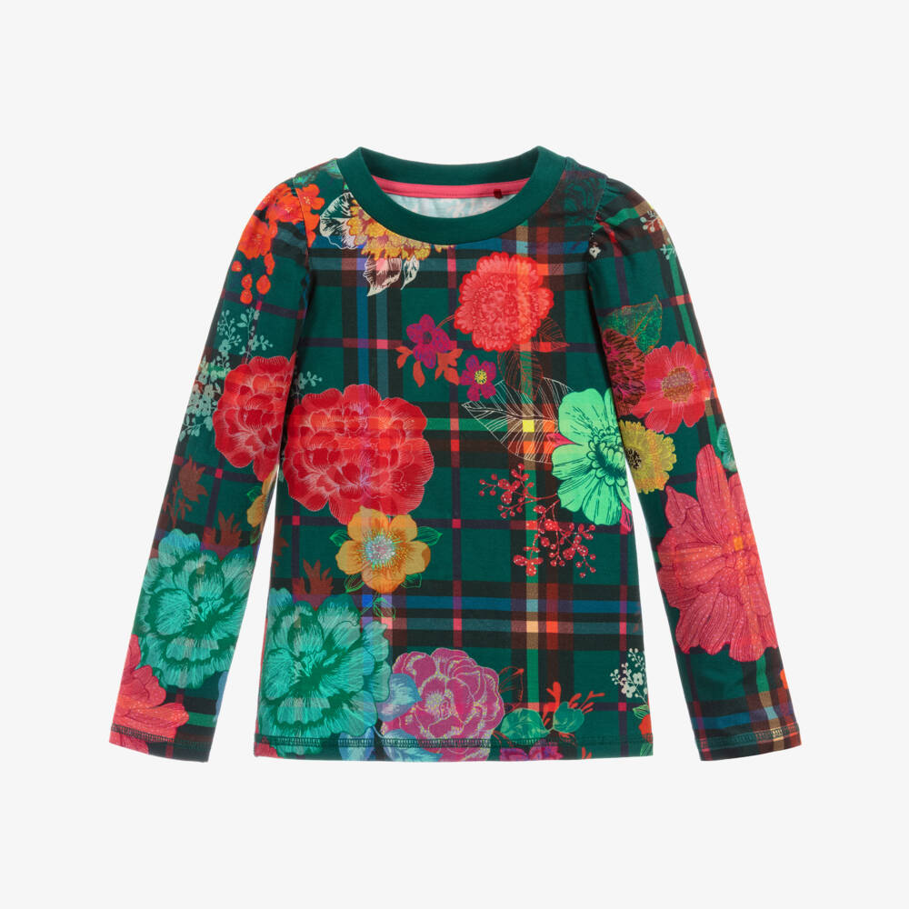 Oilily-Green & Red Floral Cotton Top | Childrensalon Outlet