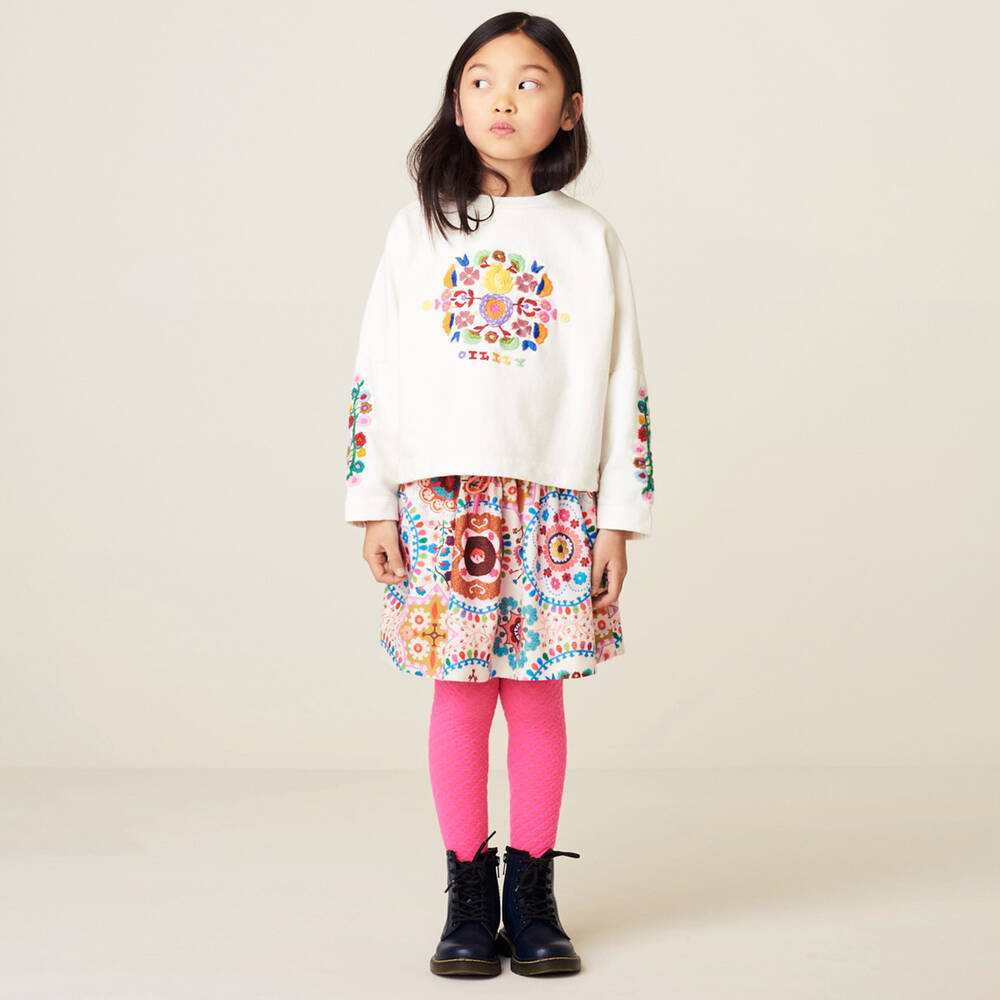 Oilily-Кремово-розовая юбка с цветами | Childrensalon Outlet