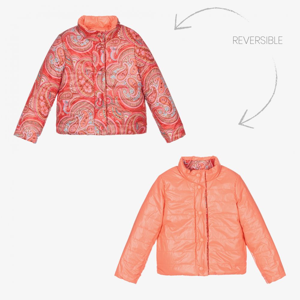 Oilily - Blouson orange réversible motif cachemire | Childrensalon