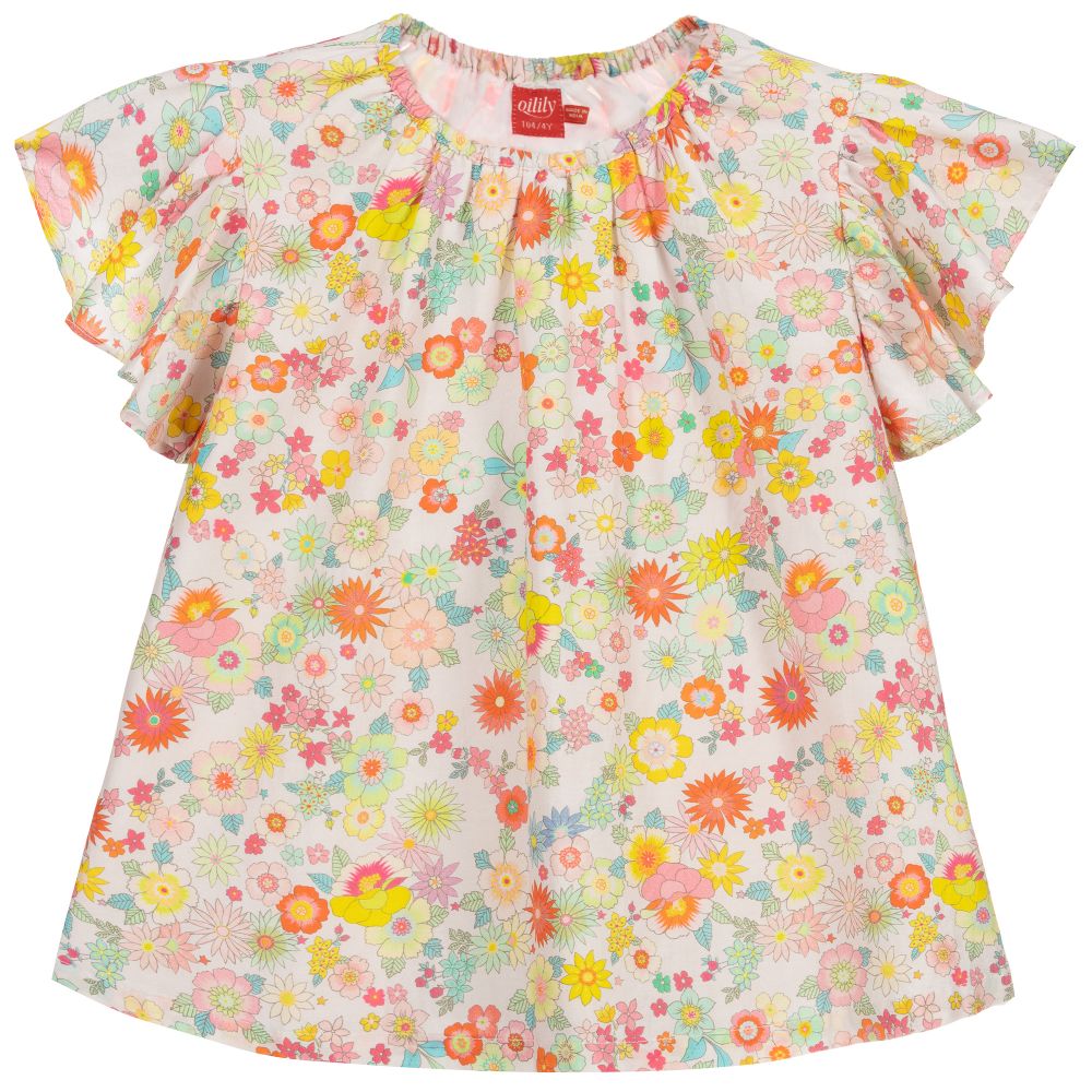 Oilily - Розовая блузка из хлопка в цветочек | Childrensalon