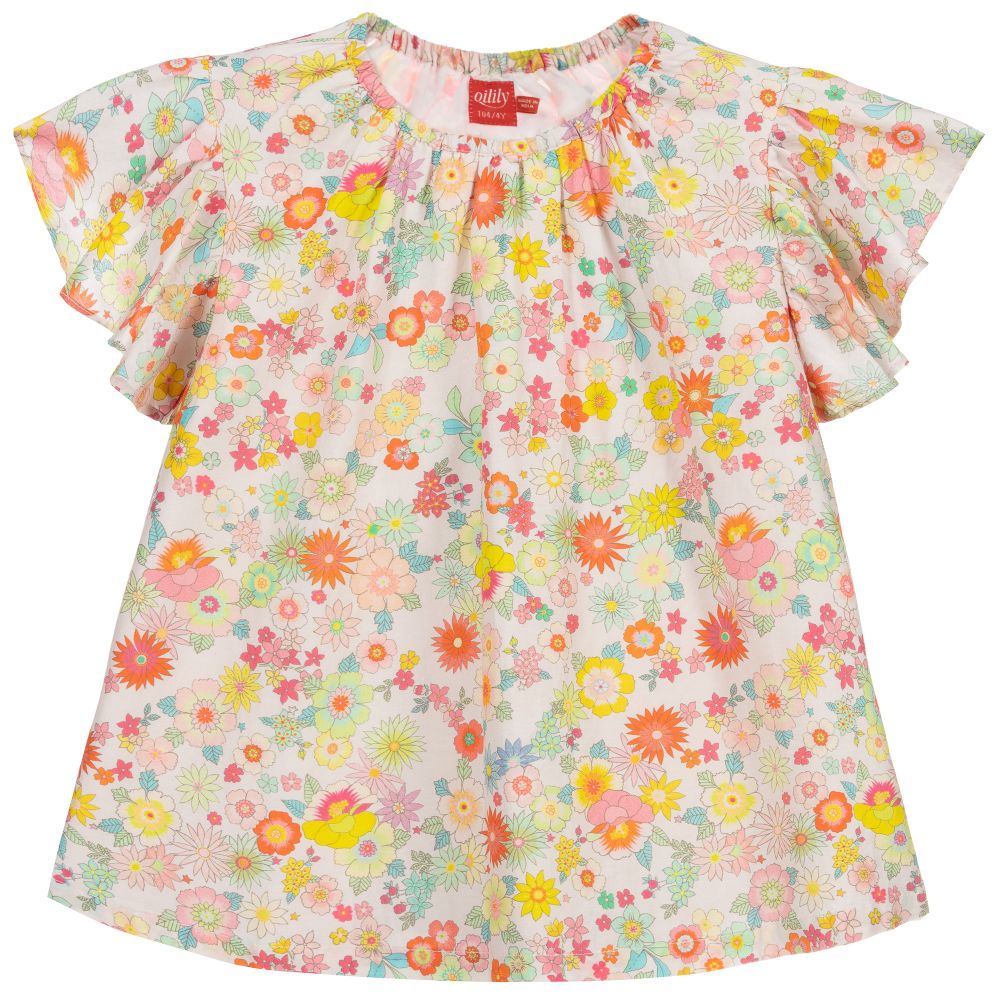 Oilily - Rosa geblümte Baumwollbluse | Childrensalon