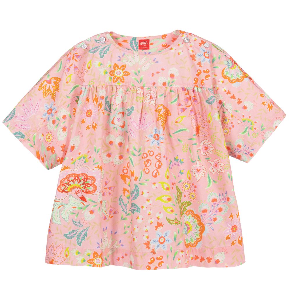 Oilily - Розовая хлопковая блузка с цветами | Childrensalon