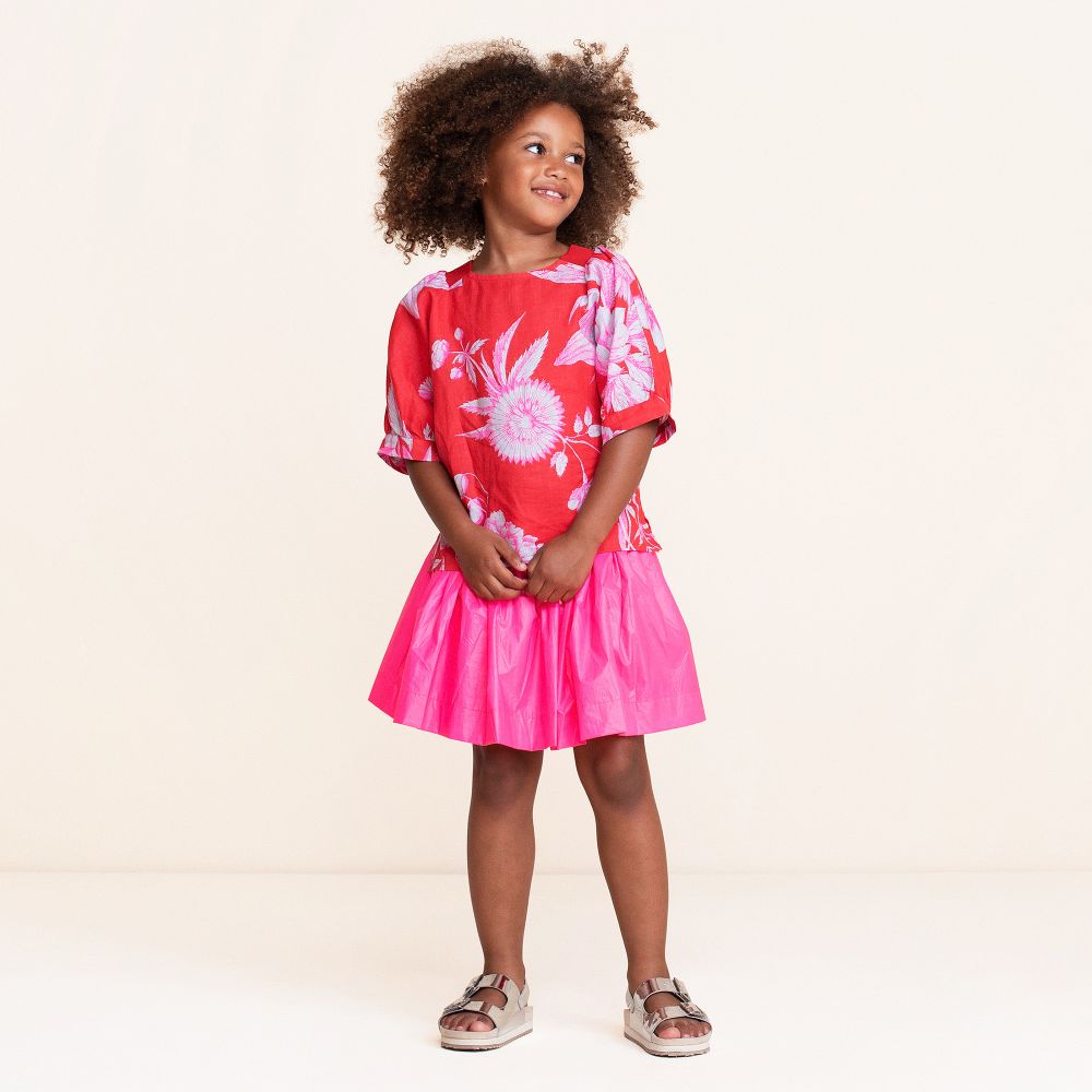 Oilily Blouse fleurie rouge et rose en lin Childrensalon Outlet