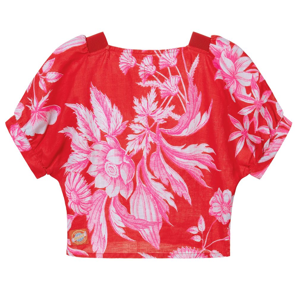 Oilily-Красно-розовая льняная блузка с цветами | Childrensalon Outlet