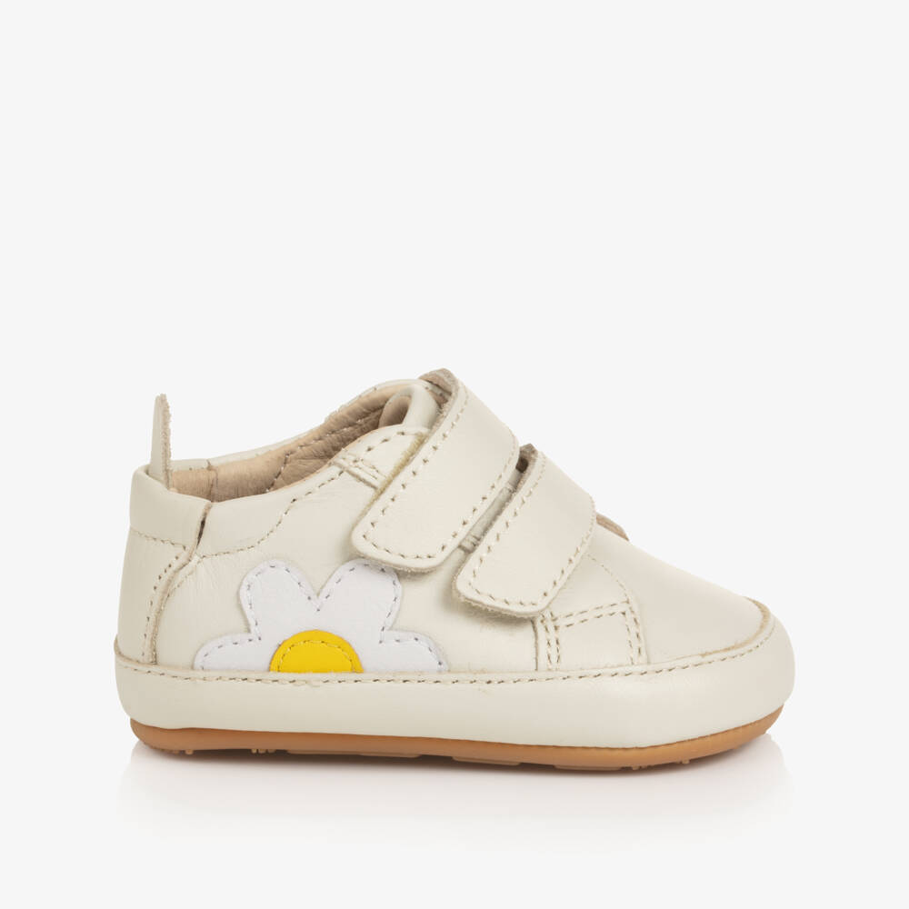 Old Soles-Baby Girls Ivory Pre-Walker Trainers with Daisy Motif | Childrensalon Outlet
