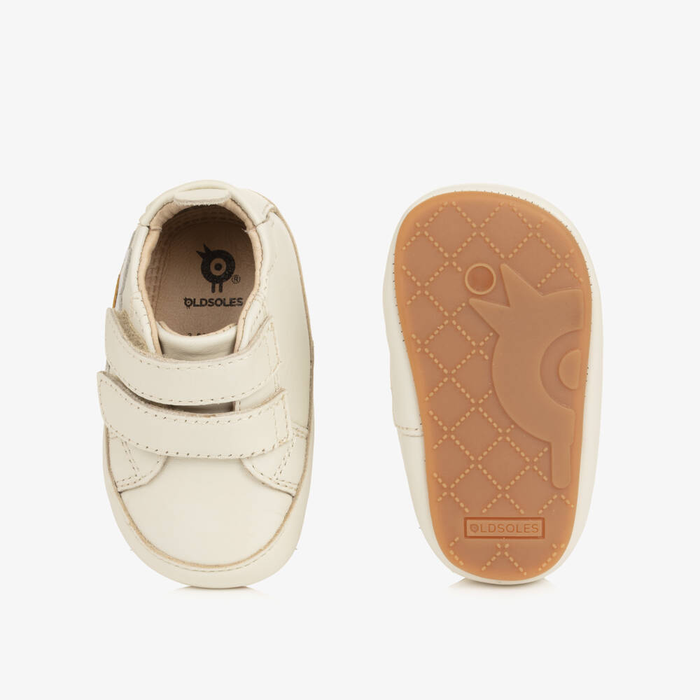 Old Soles-Baby Girls Ivory Pre-Walker Trainers with Daisy Motif | Childrensalon Outlet