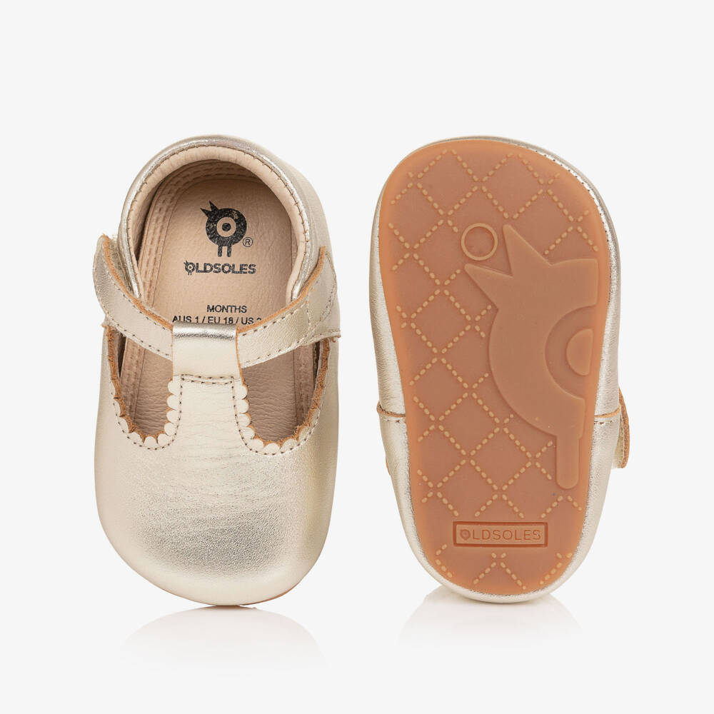 Old Soles-Baby Girls Metallic Gold Leather Pre-Walker Shoes | Childrensalon Outlet