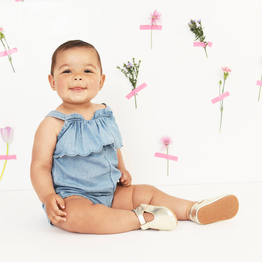 Old Soles-Baby Girls Metallic Gold Leather Pre-Walker Shoes | Childrensalon Outlet