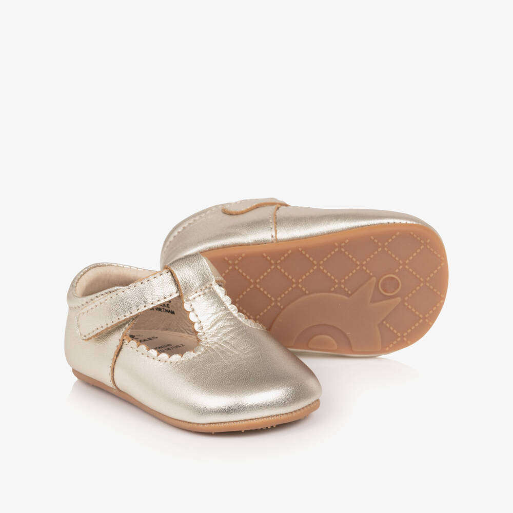 Old Soles-Baby Girls Metallic Gold Leather Pre-Walker Shoes | Childrensalon Outlet