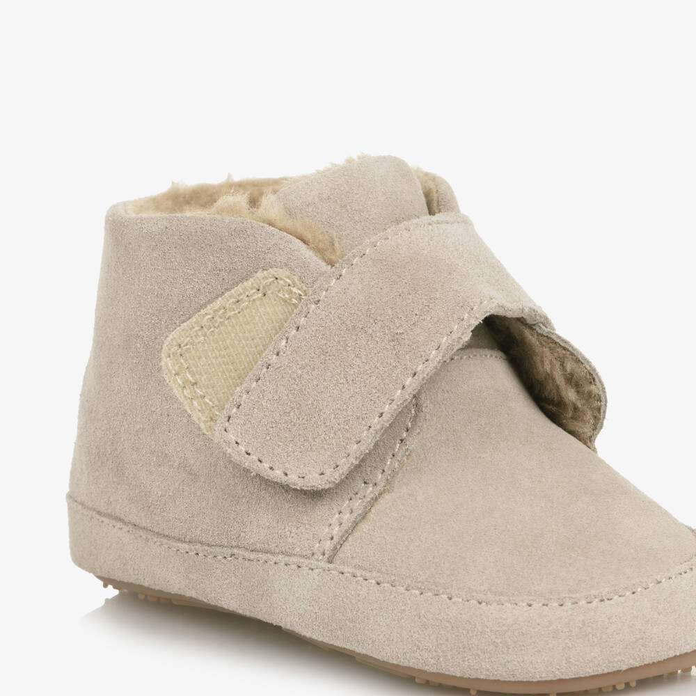 Old Soles-Beige Suede & Faux Fur First Walkers | Childrensalon Outlet
