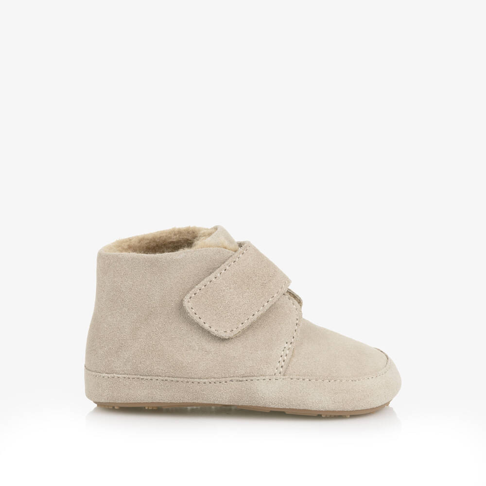 Old Soles-Beige Suede & Faux Fur First Walkers | Childrensalon Outlet