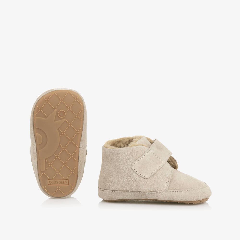 Old Soles-Beige Suede & Faux Fur First Walkers | Childrensalon Outlet