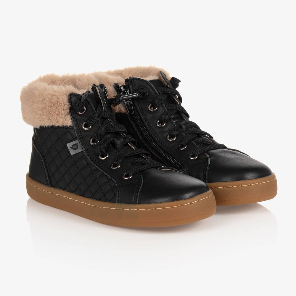 Old Soles - Black Fur Trim Leather Boots | Childrensalon