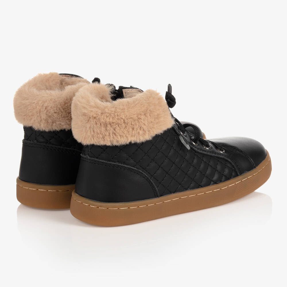 Old Soles-Black Fur Trim Leather Boots | Childrensalon Outlet