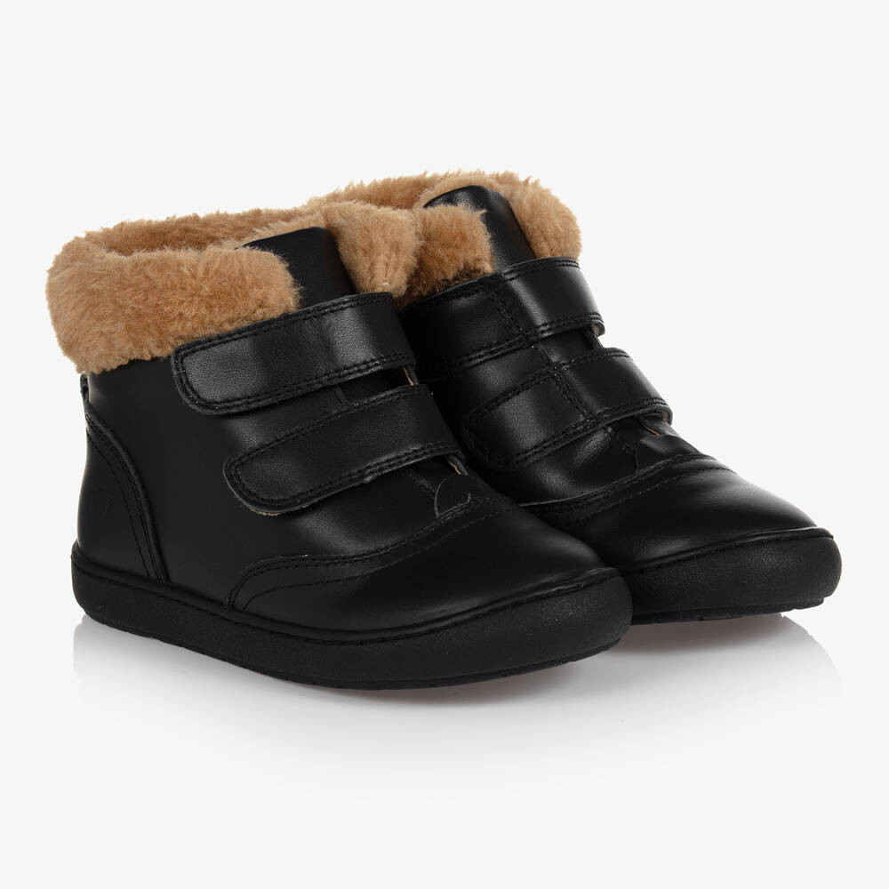 Old Soles - Black Fur Trim Leather Boots | Childrensalon