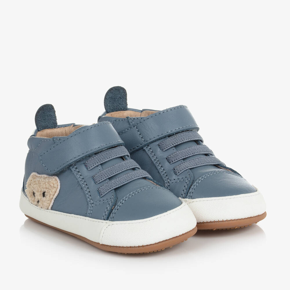 Old Soles - Blue Leather Baby First Walker Trainers | Childrensalon