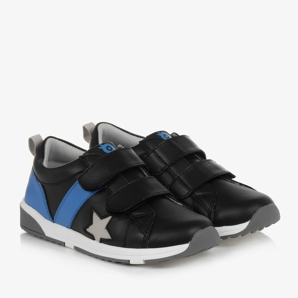 Old Soles - Boys Black & Blue Leather Star Trainers | Childrensalon