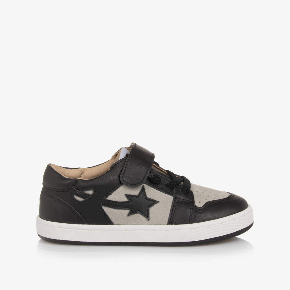 Old Soles-Boys Black Leather & Grey Suede Trainers | Childrensalon Outlet
