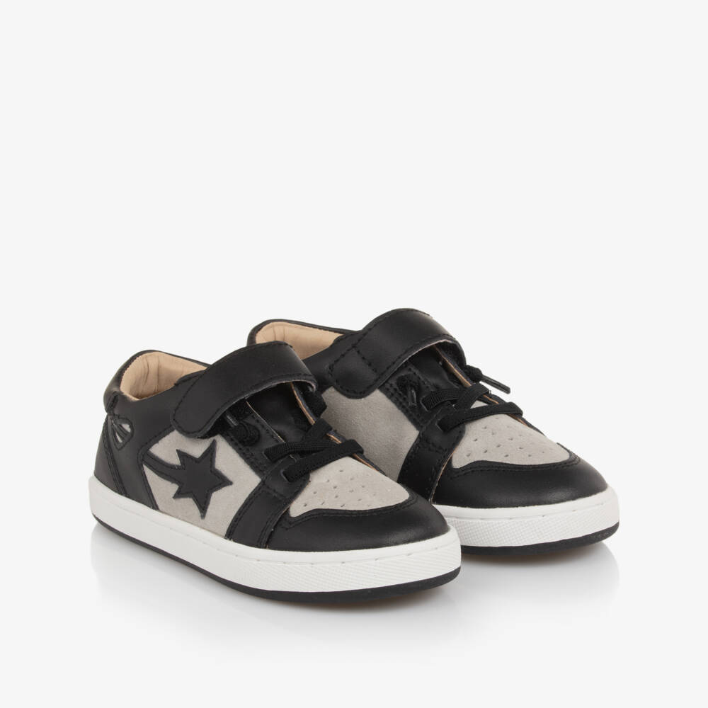 Old Soles-Boys Black Leather & Grey Suede Trainers | Childrensalon Outlet