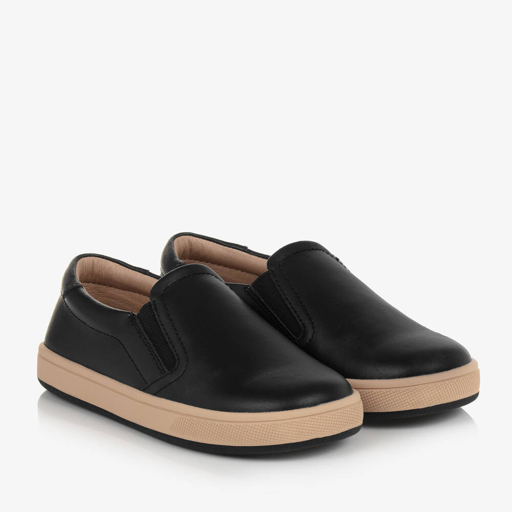 Old Soles - Boys Black Leather Slip-On Trainers | Childrensalon
