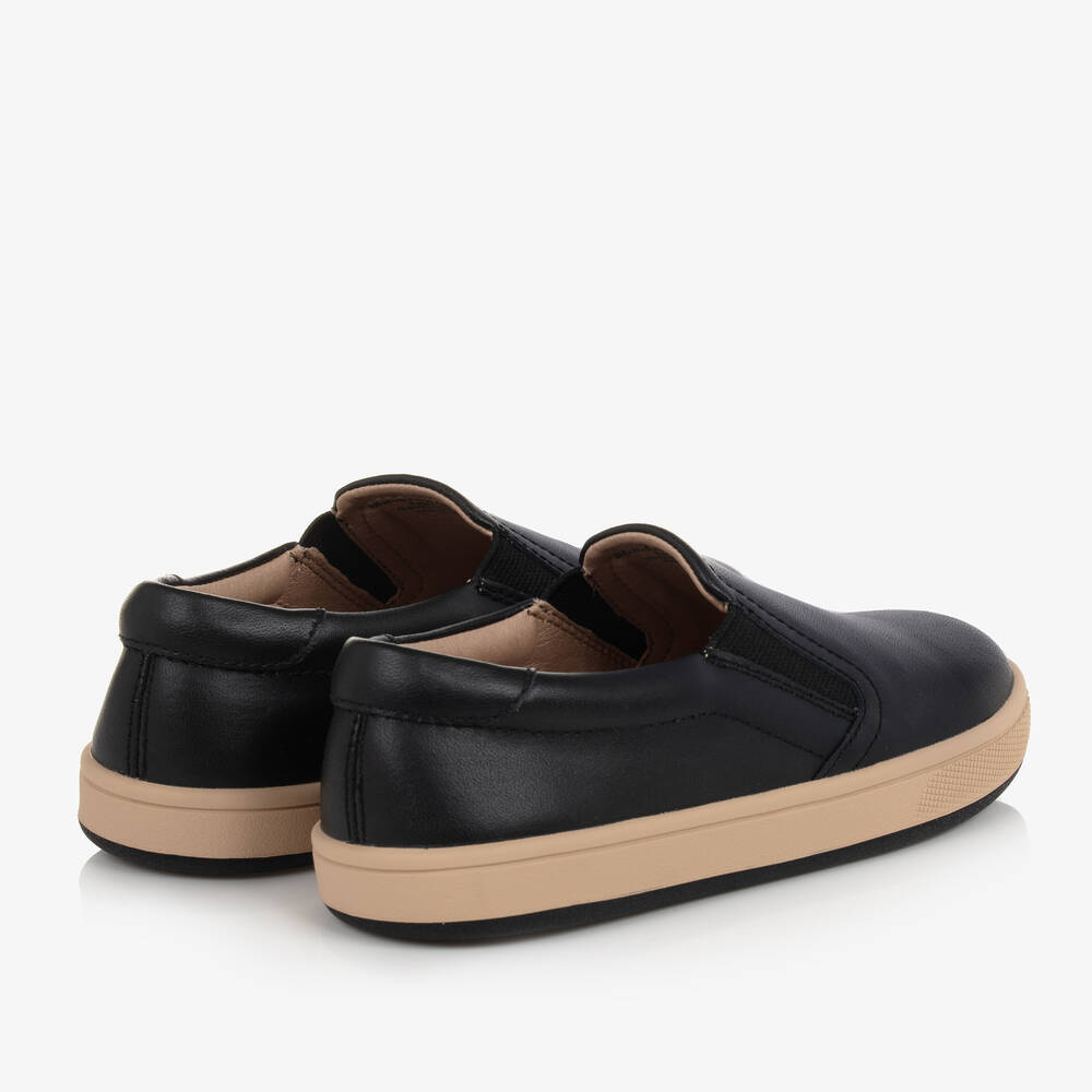 Mens black leather slip on trainers on sale