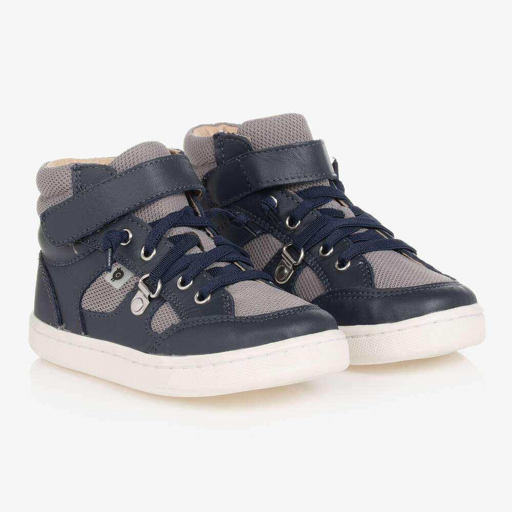 Old Soles - Boys Blue Leather High Top Trainers | Childrensalon