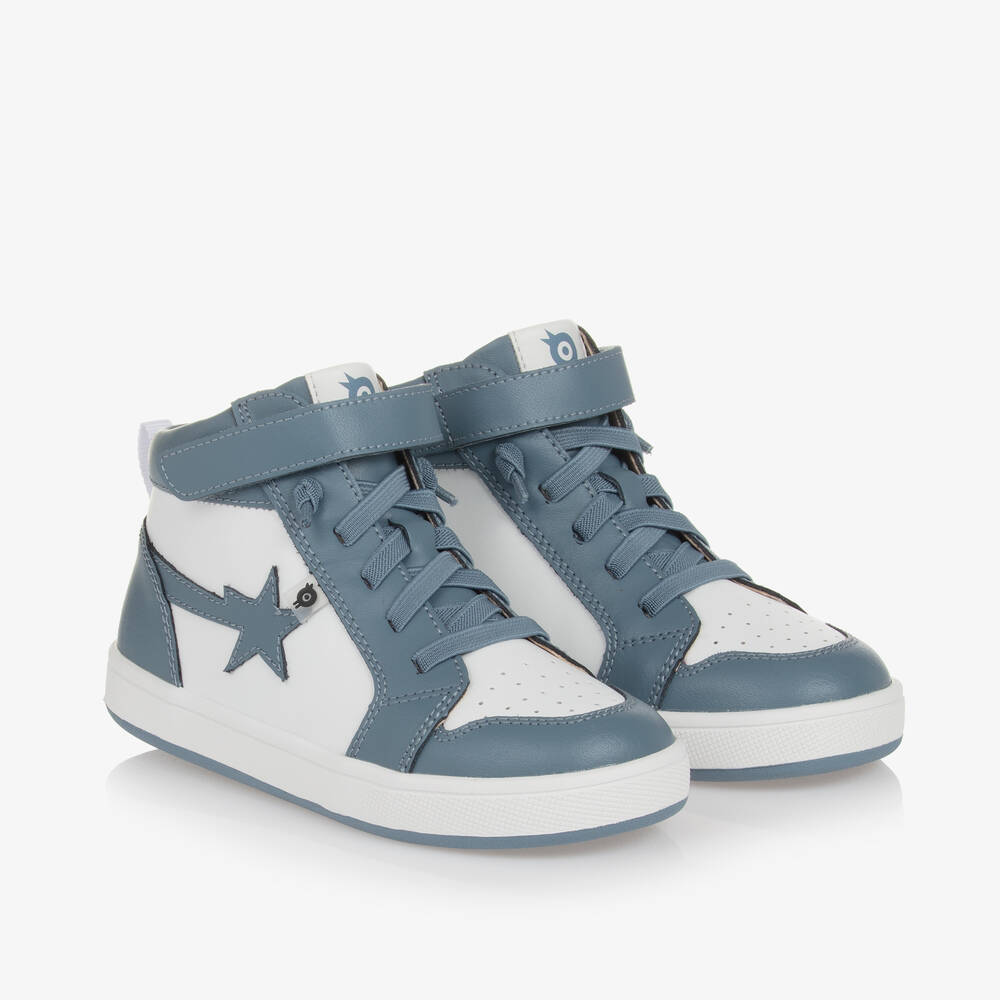 Boys Blue Leather High Top Trainers