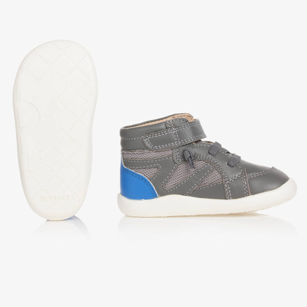 Old Soles Boys Grey Leather First Walker Shoes
