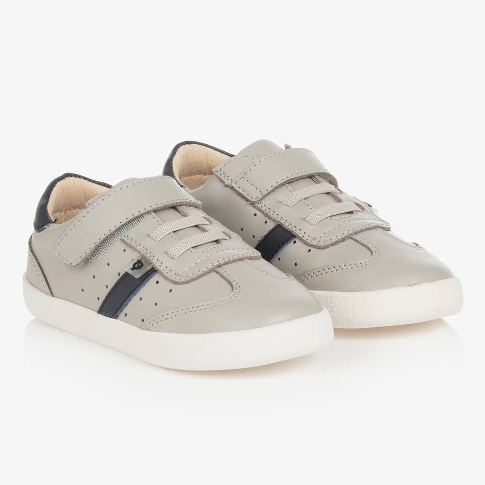 Old Soles - Boys Grey & Navy Blue Leather Trainers | Childrensalon