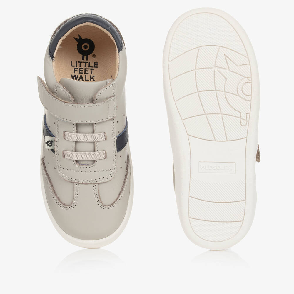 Old Soles Boys Grey Navy Blue Leather Trainers Childrensalon Outlet