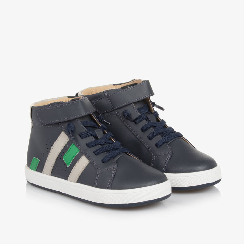 Old Soles-Boys Leather Navy High-Top Trainers | Childrensalon Outlet