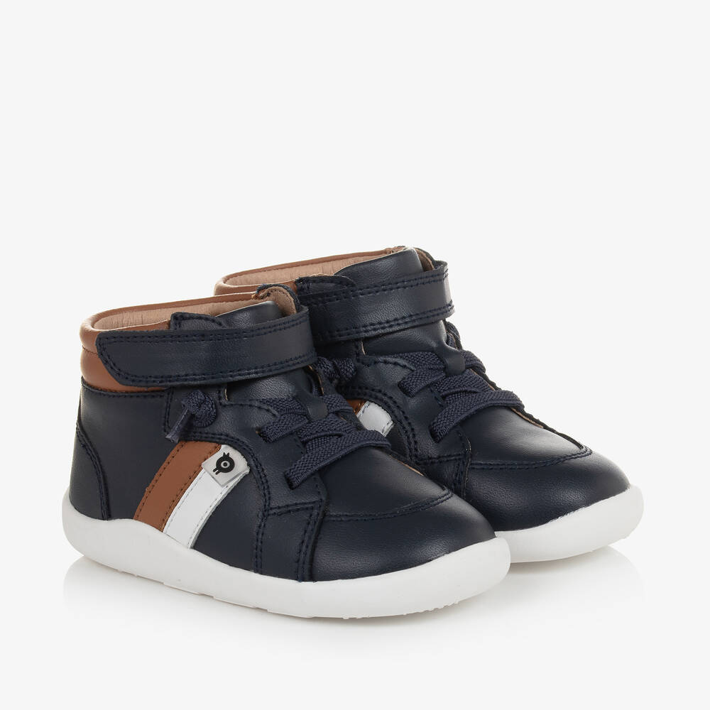 Old Soles - Boys Navy Blue Leather High-Top Trainers | Childrensalon