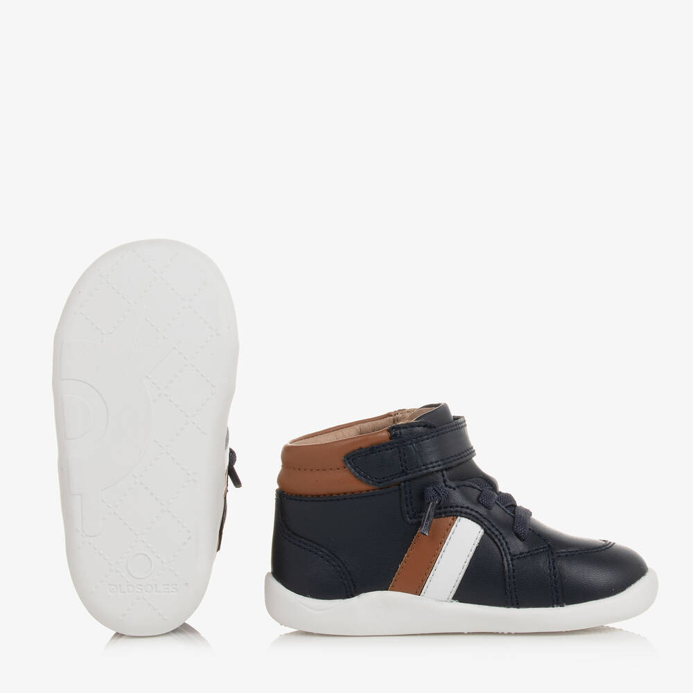 Old Soles-Boys Navy Blue Leather High-Top Trainers | Childrensalon Outlet