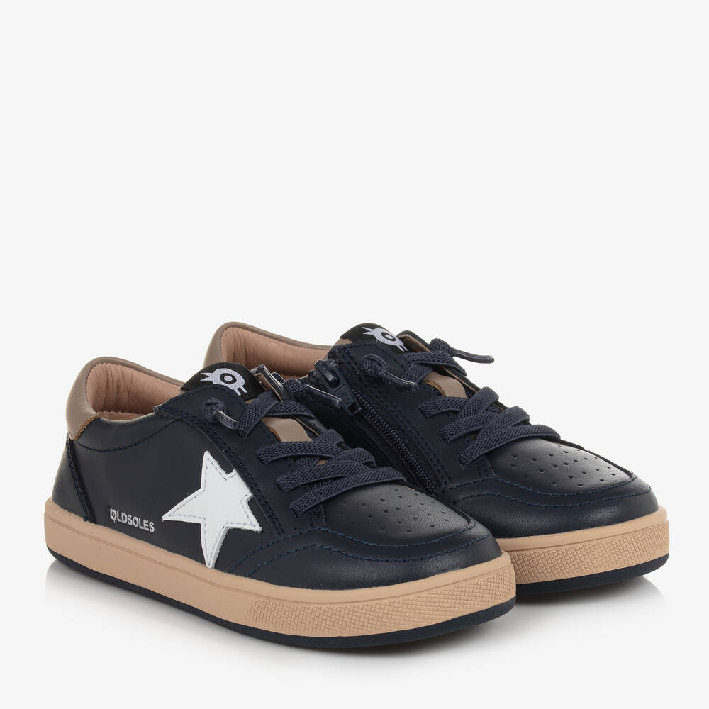 Old Soles - Boys Navy Blue Leather Star Trainers | Childrensalon