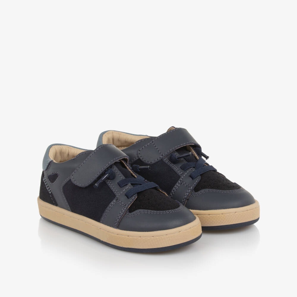 Old Soles-Boys Navy Blue Leather & Suede Trainers | Childrensalon Outlet