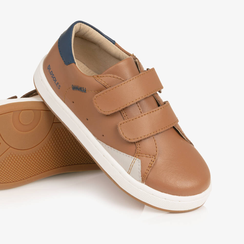 Old Soles-Boys Tan Brown Leather Velcro Trainers | Childrensalon Outlet