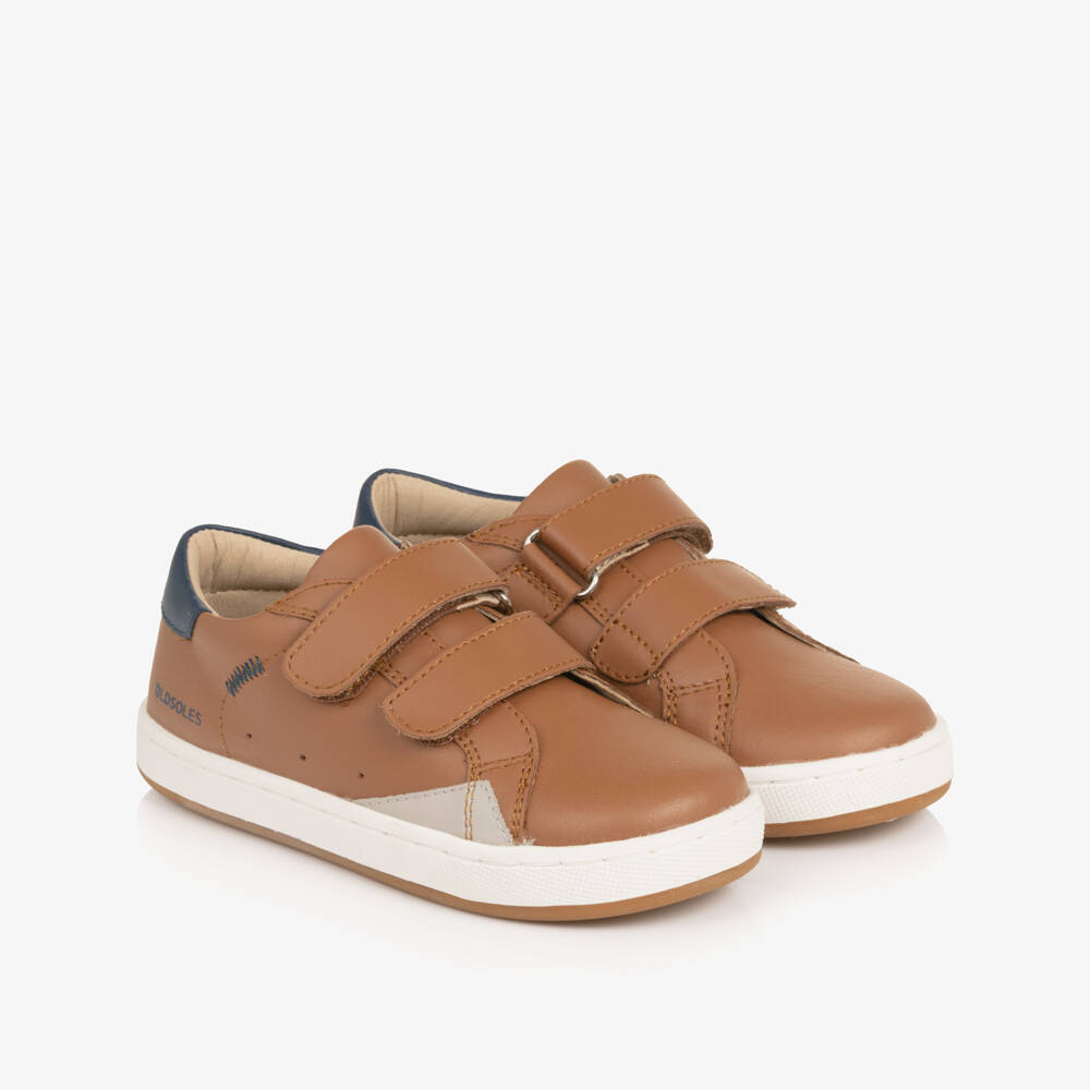 Old Soles-Boys Tan Brown Leather Velcro Trainers | Childrensalon Outlet