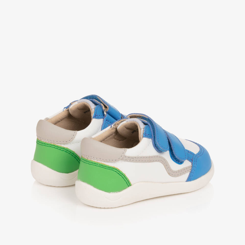 Old Soles-Boys White & Blue Leather First Walker Trainers | Childrensalon Outlet