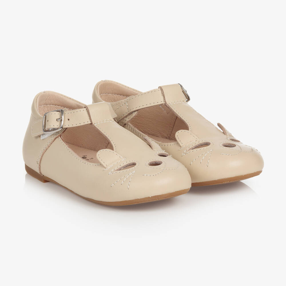 Old Soles - Girls Beige Leather Bar Shoes | Childrensalon