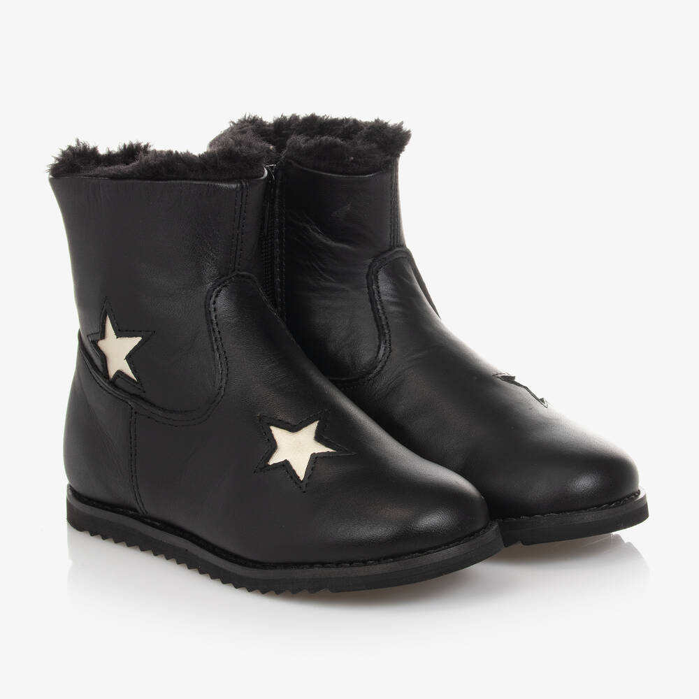 girls black leather boots