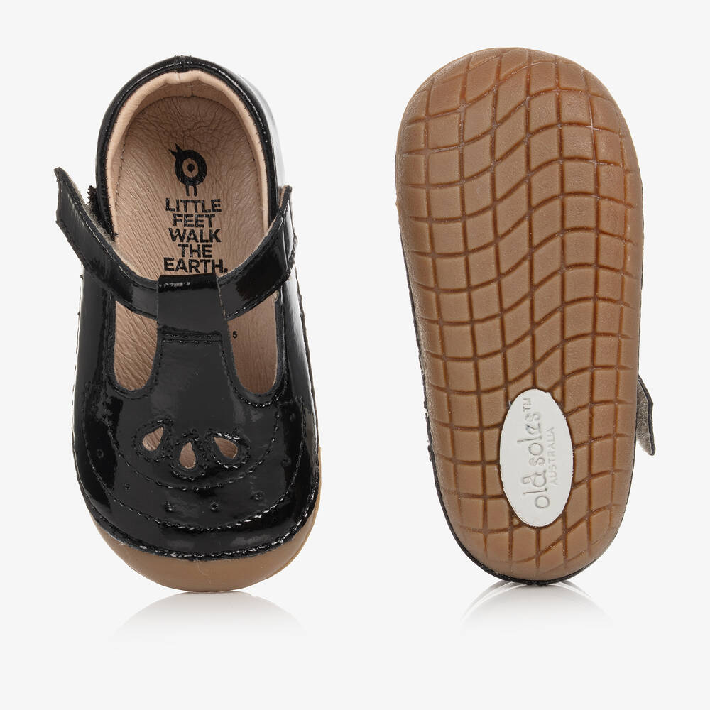 Old Soles Girls Black Patent First Walker Shoes
