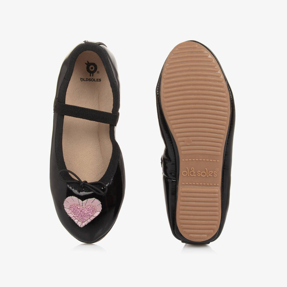 Old Soles-Girls Black Patent Leather Pumps with Pink Hearts | Childrensalon Outlet